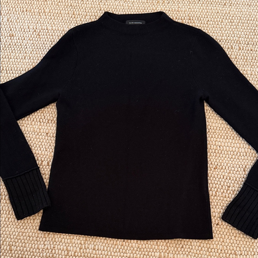 Club Monaco Black Crewneck Sweater with Ribbed Cuffs